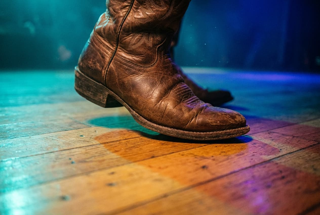 Cowboystiefel auf dem Tanzboden